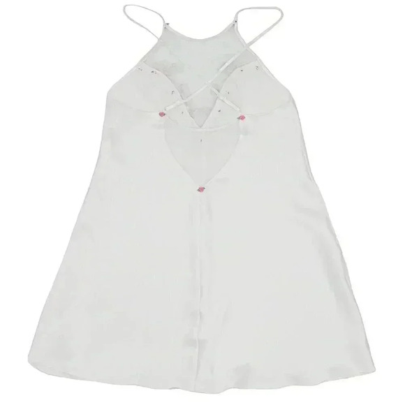 Reworked White & Pink Rose Slip Short Dress Size Small Bridal Satin Slip Dress - Picture 4 of 4